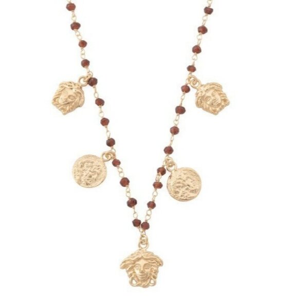 New TAGLIAMONTE 18K Gold plated Garnet Medusa Charm Necklace 18" -Made In Italy - Picture 1 of 9